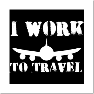 I WORK TO TRAVEL Cartoon Style Drawing Plane Flying Posters and Art